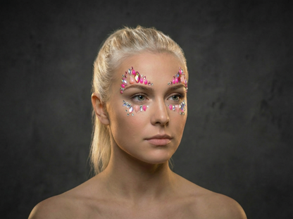 Pink Sparkle Face Gems on model
