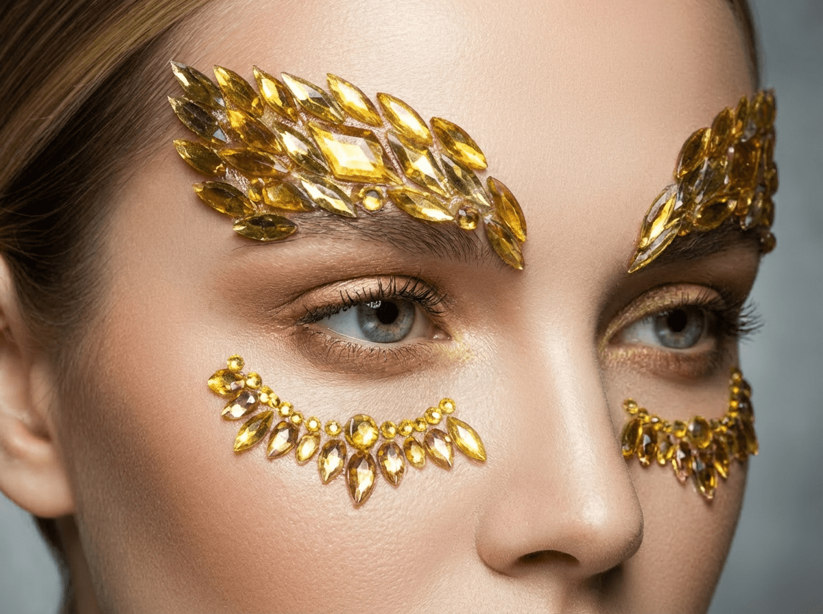 Gold Face Gems Warrior Style Closeup - unel