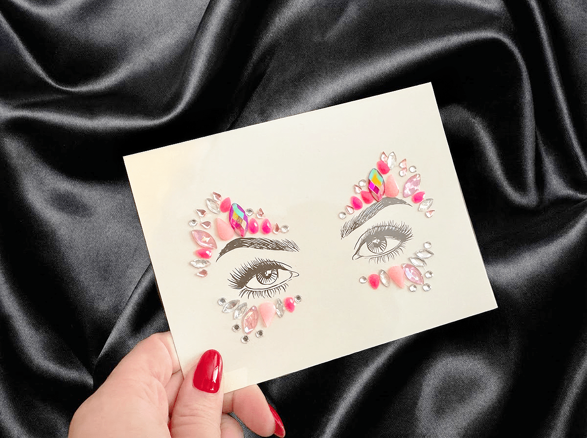 Pink Sparkle Face Gems in hand